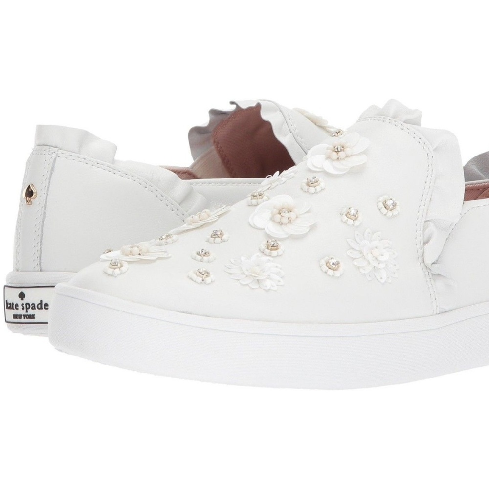 Kate Spade Louise White Leather Ruffle Sneaker